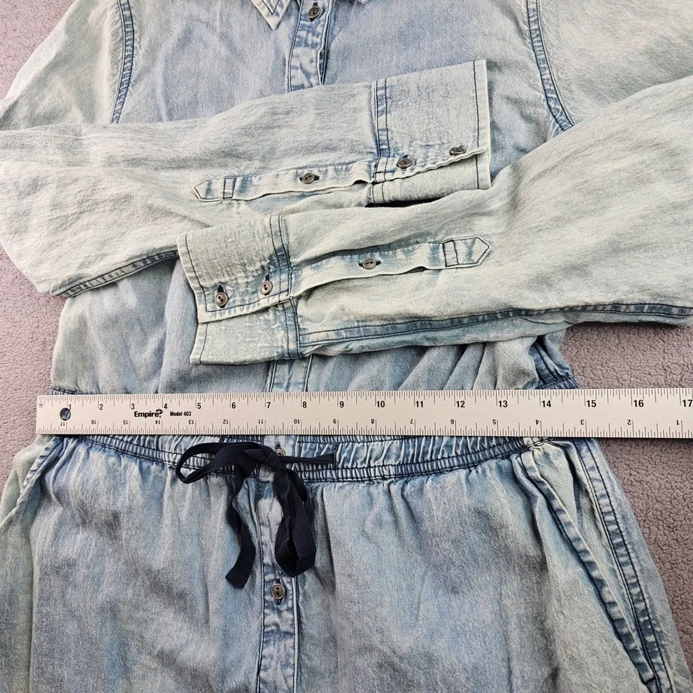 Halogen Shirt Dress Womens S‎ Blue Denim Acid Wash Drawstring Waist Button Front - Picture 4 of 14